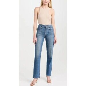 EB Denim women High Rise Button Fly Straight Jeans size 25 Trevi Wash 32" inseam